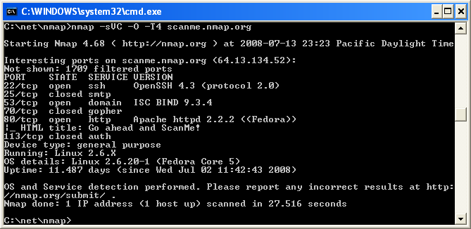 Executing Nmap from a Windows command shell
